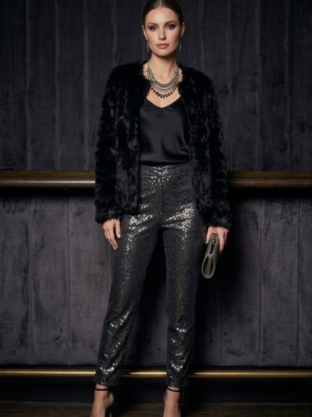 Yoki New York Black Faux Fur Collarless Jacket | Size S | Y2K Casual Chic